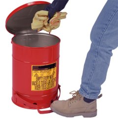 Fire Safe Oily Rag Waste Cans Red 14 Gallon Size Metal Step on Opening